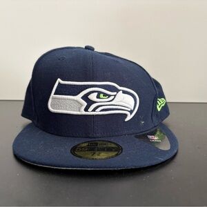 New Era Navy Seattle Seahawks Flat Brim Cap with Neon Accent